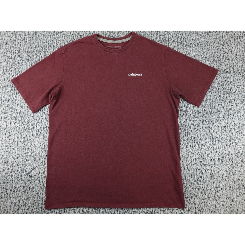 Patagonia Responsibili-Tee‎ Men Large Burgundy P-6 Logo Recycled T-Shirt